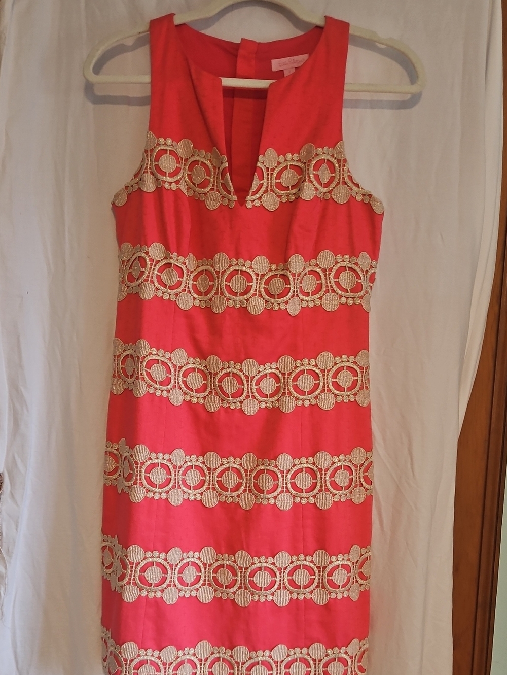 Lilly Pulitzer Hot Pink Sleeveless Mini Dress with Gold Lace Bands